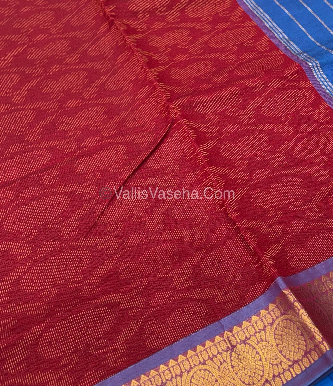 Semi Silk Cotton Saree - Red With Blue Shade - VVSSC007