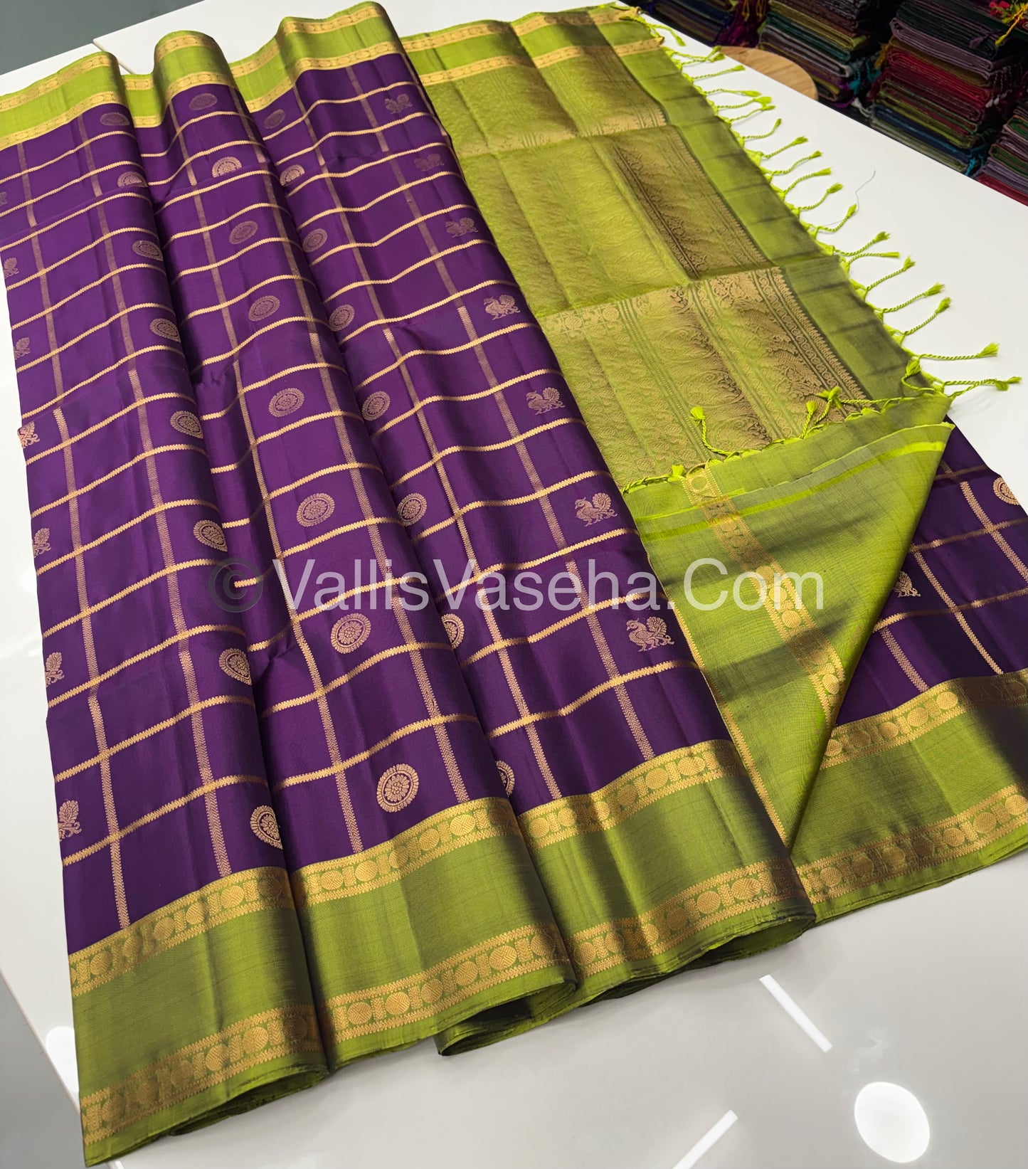 Pure Soft Silk Saree - Retta Petta Border- Mayil & Chakkaram - VVPSS057