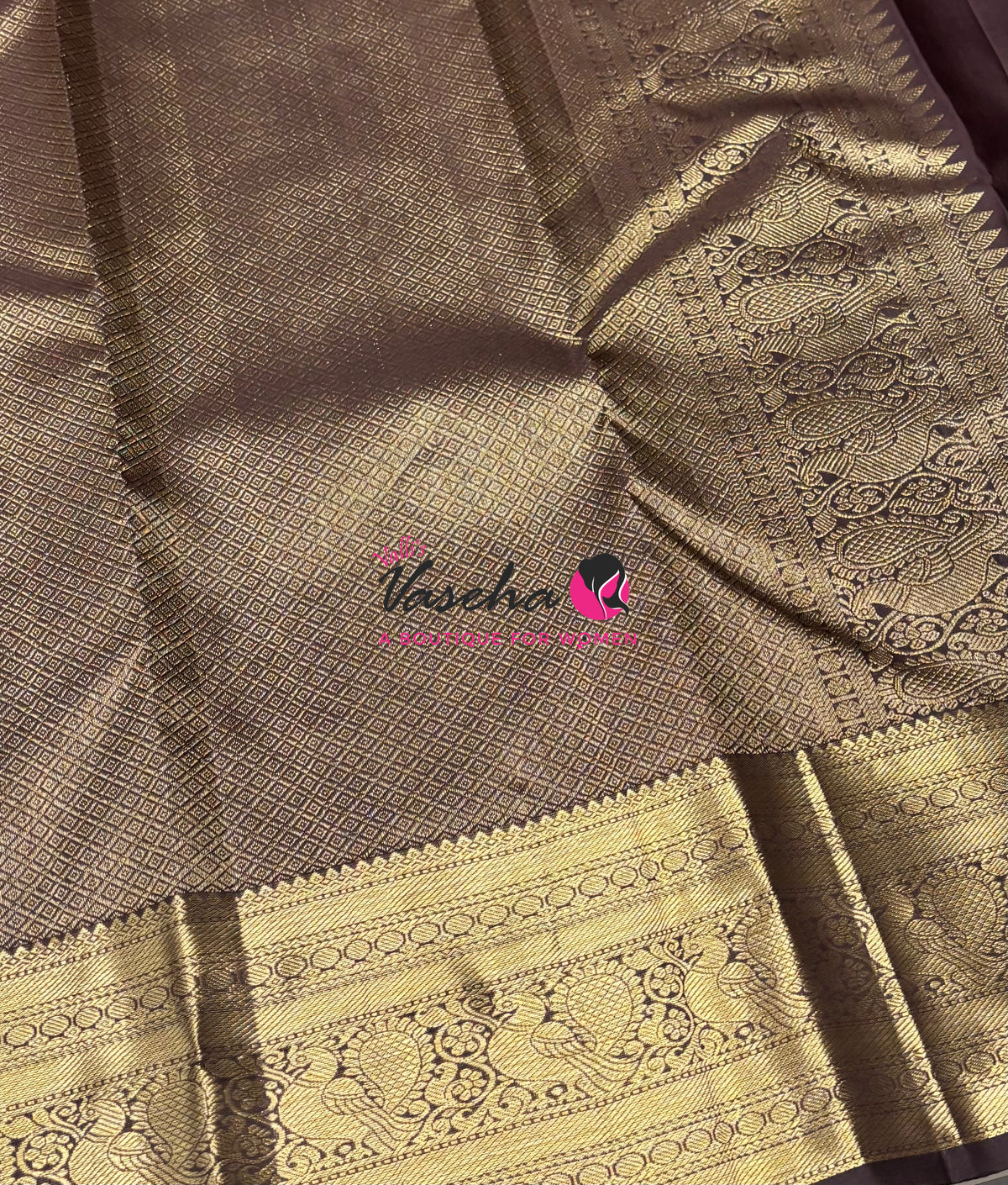 Pure Kanchipuram Silk Saree - Purplish Pink With Brown - VVPS094