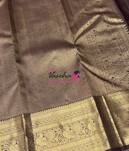 Pure Kanchipuram Silk Saree - Purplish Pink With Brown - VVPS094