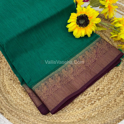 Bamboo Silk Saree - Green With Wine Shade - VVBSS005