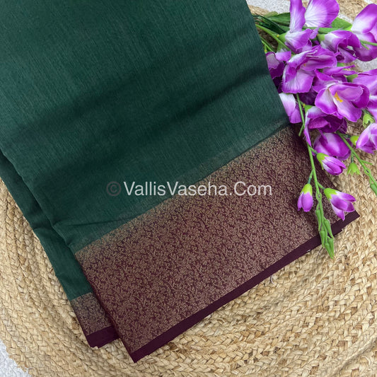 Bamboo Silk Saree -  Hunter Green with  Wine Shade - VVBSS010