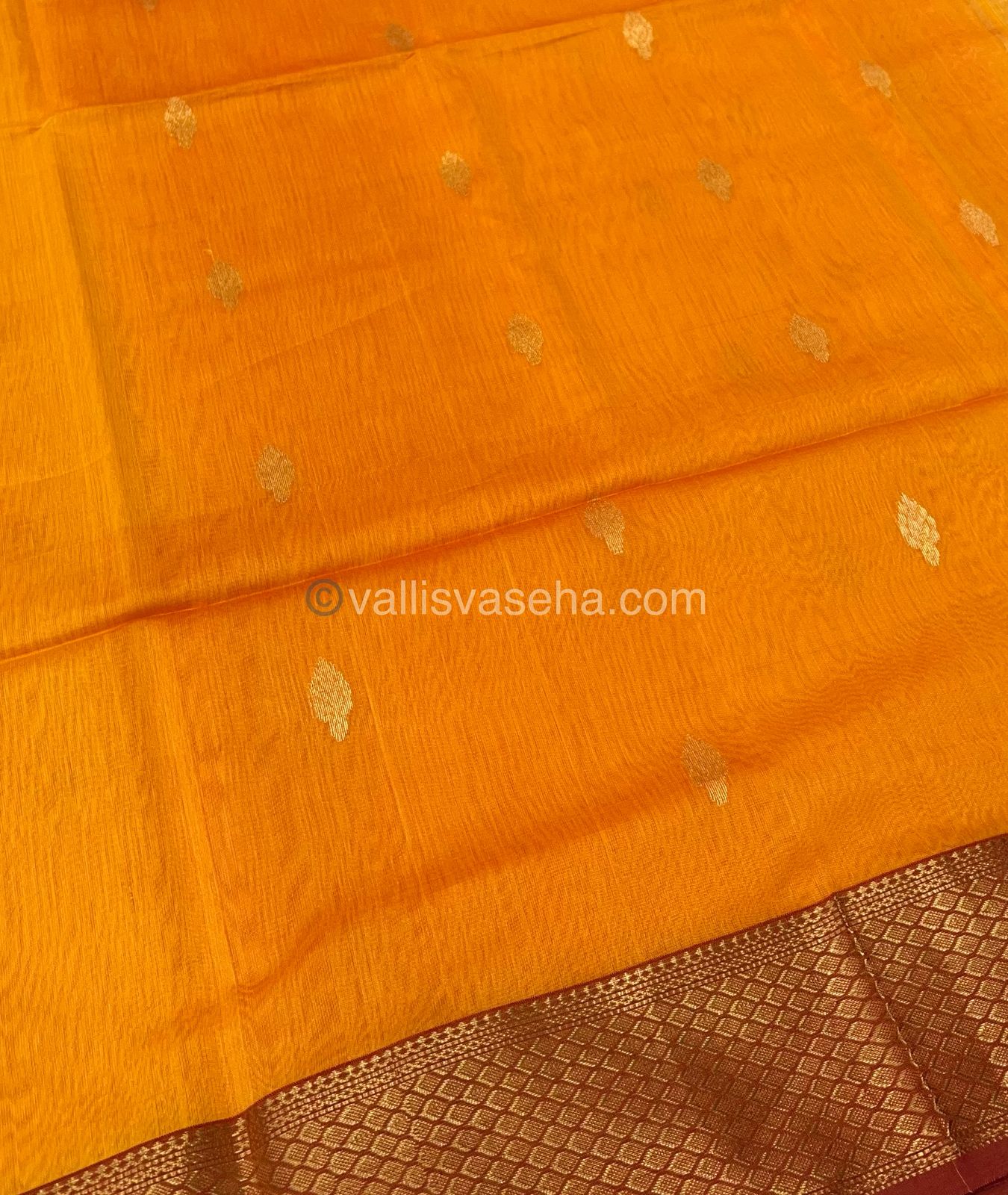 Pure Maheshwari Silk Cotton Saree -  Yellow Color - VVMSC005