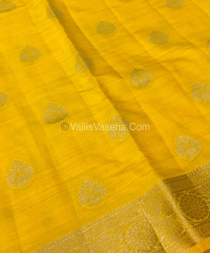 Semi Tussar Silk - Grand Pallu  - Yellow Shade - VVSTS029