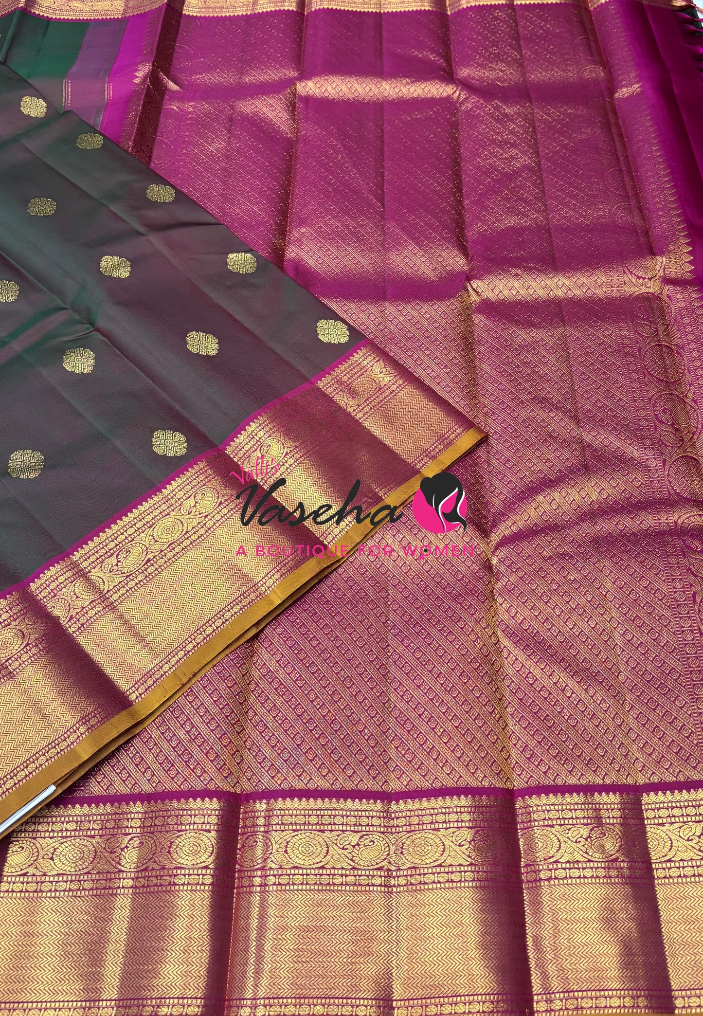 Pure Kanchipuram Silk Saree - Mandhulir Green & Pink Shade  - VVPS070