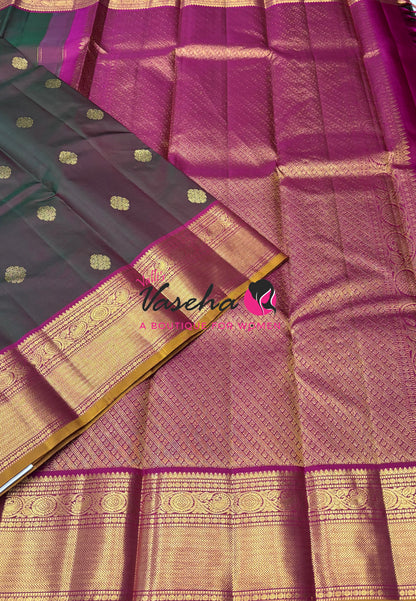 Pure Kanchipuram Silk Saree - Mandhulir Green & Pink Shade  - VVPS070