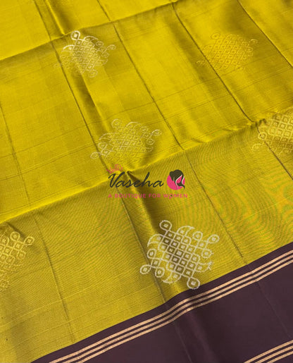 Half Mixed Soft Silk Saree - Kolam Design - Green & Brown  Shade - VVPSS077