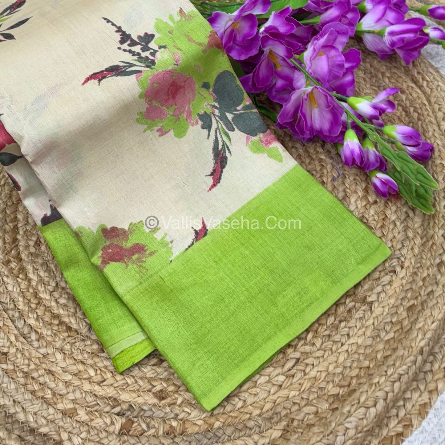 Pure Tussar Silk  - Cream With Pista Green Shade -  VVPTS001