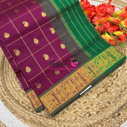 Semi Silk Cotton Saree - Checked Pattern with Butta  - VVSSC013
