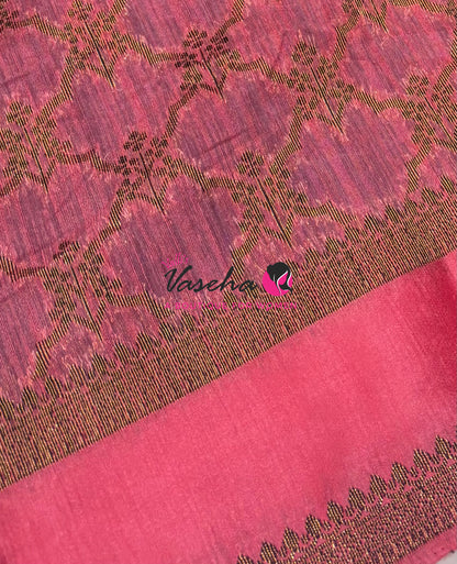 Linen Jute Silk Saree - Navy Blue With Pink Shade - VVLJS001