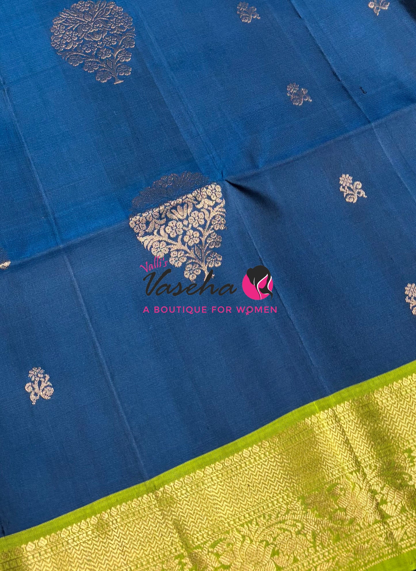 Pure Soft Silk Saree - Kanchi Border - Blue & Green Combo - VVPSS046