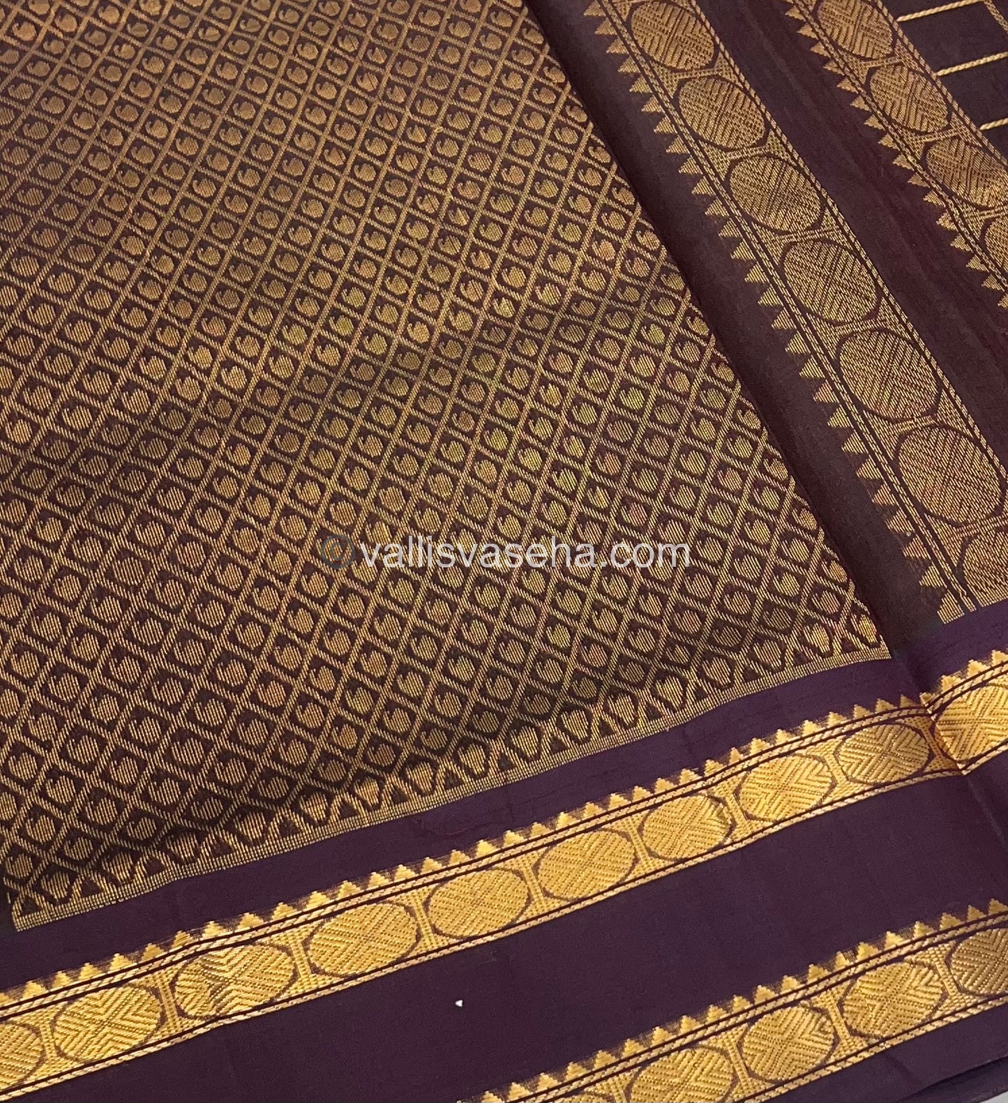 Pure Korvai Silk Cotton With Retta Petta Border - Checks pattern - Cream & Brown - VVKSC013