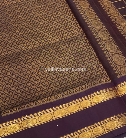 Pure Korvai Silk Cotton With Retta Petta Border - Checks pattern - Cream & Brown - VVKSC013