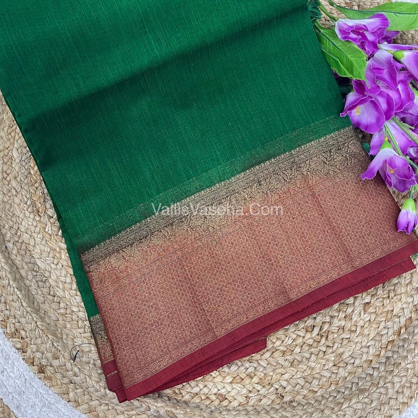 Bamboo Silk Saree - Green with Red Shade - VVBSS008