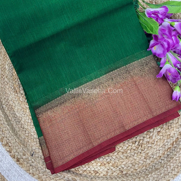 Bamboo Silk Saree - Green with Red Shade - VVBSS008