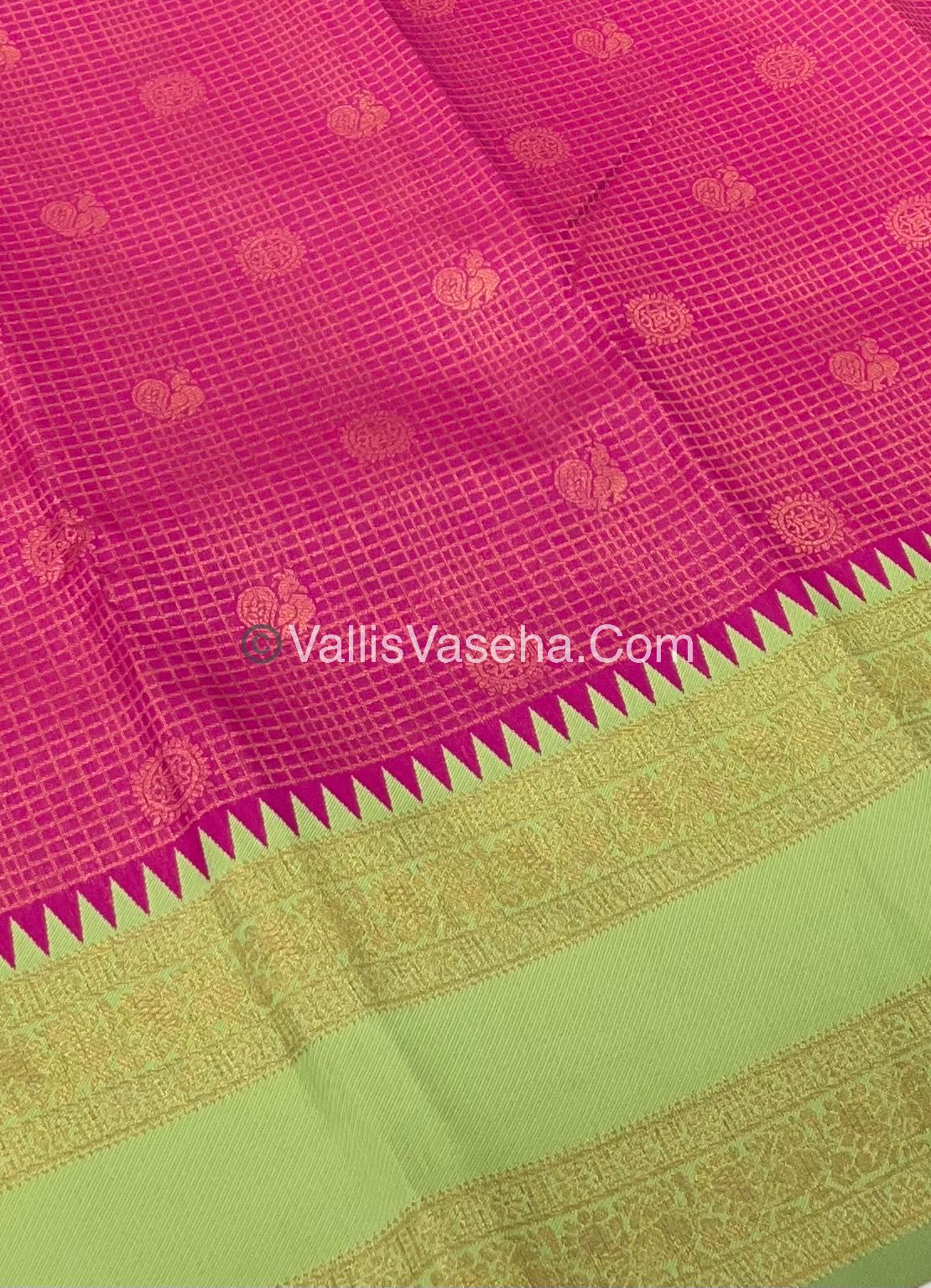 Kanchi Semi Silk - Pink & Green - Mayil & Chakkaram design - VVKSS001