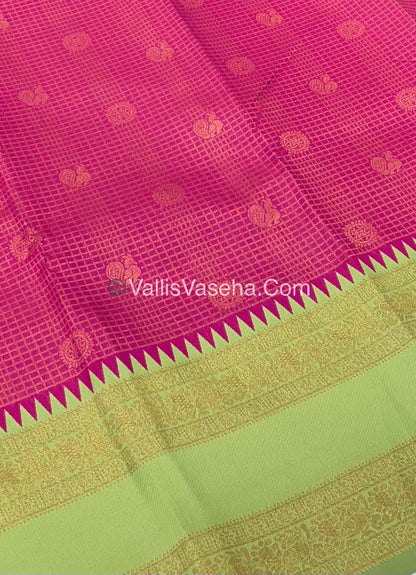 Kanchi Semi Silk - Pink & Green - Mayil & Chakkaram design - VVKSS001