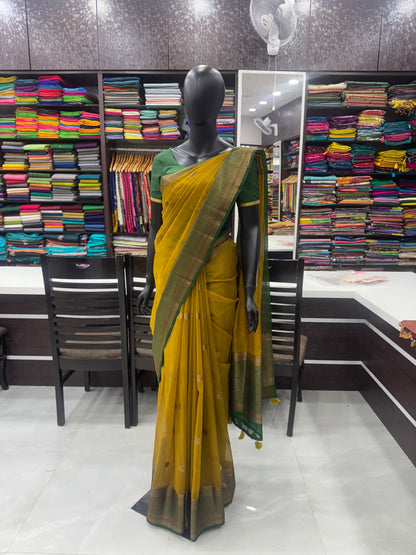 Bamboo Silk Saree  - Venthayam Green with Green Shade - VVBSS001