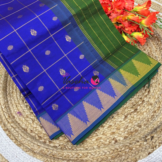 Semi Silk Cotton Saree - Checked Pattern with Butta  - VVSSC012
