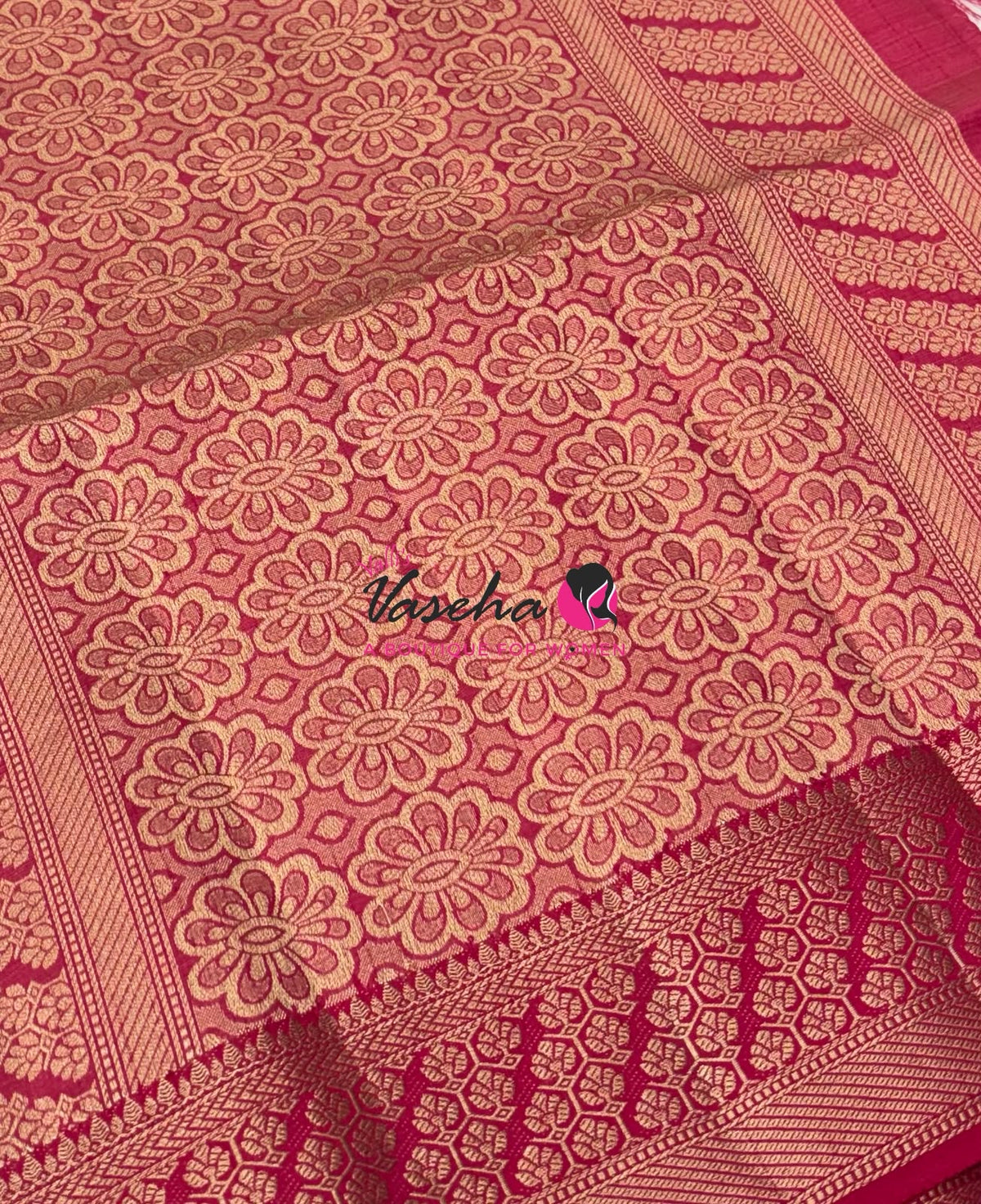 Semi Tussar Silk - Grand Pallu  - Pinkish Red Shade - VVSTS071