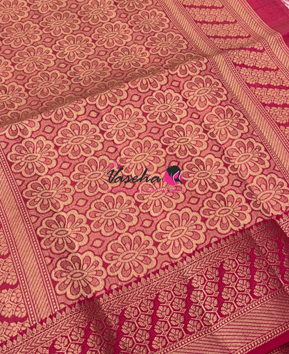 Semi Tussar Silk - Grand Pallu  - Pinkish Red Shade - VVSTS071