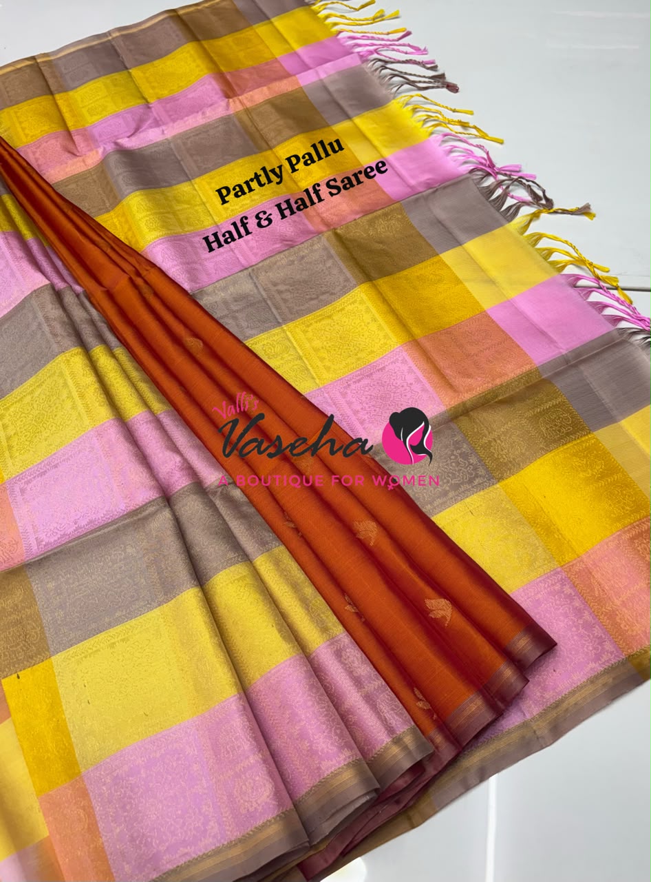 Pure Soft Silk Saree - Partly Pallu -  Half & Half Saree - VVPSS088