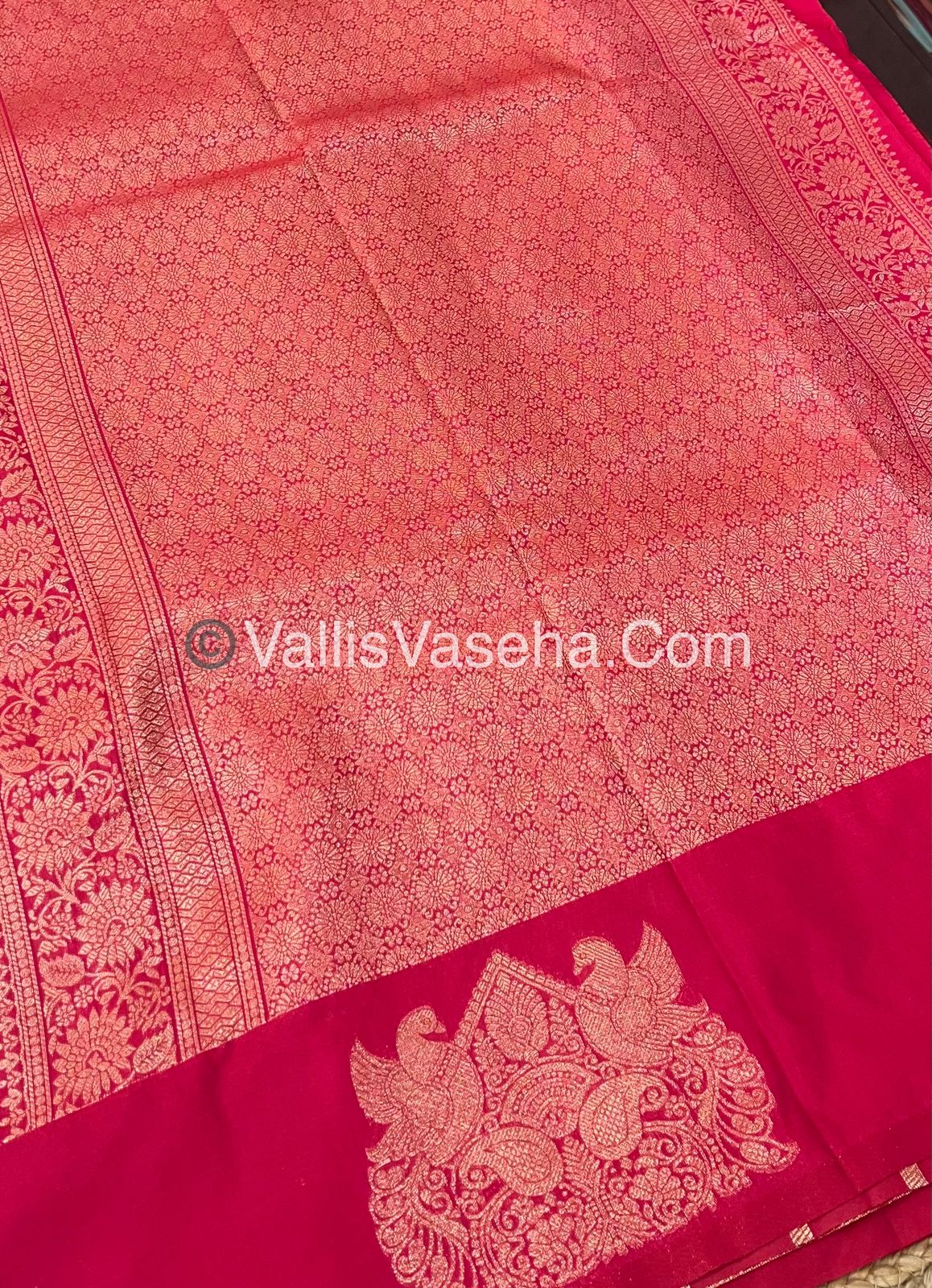 Semi Soft Silk - Peacock & Mango Butta Border - Pink Shade -VVSSS015