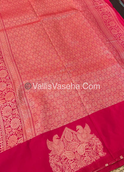 Semi Soft Silk - Peacock & Mango Butta Border - Pink Shade -VVSSS015