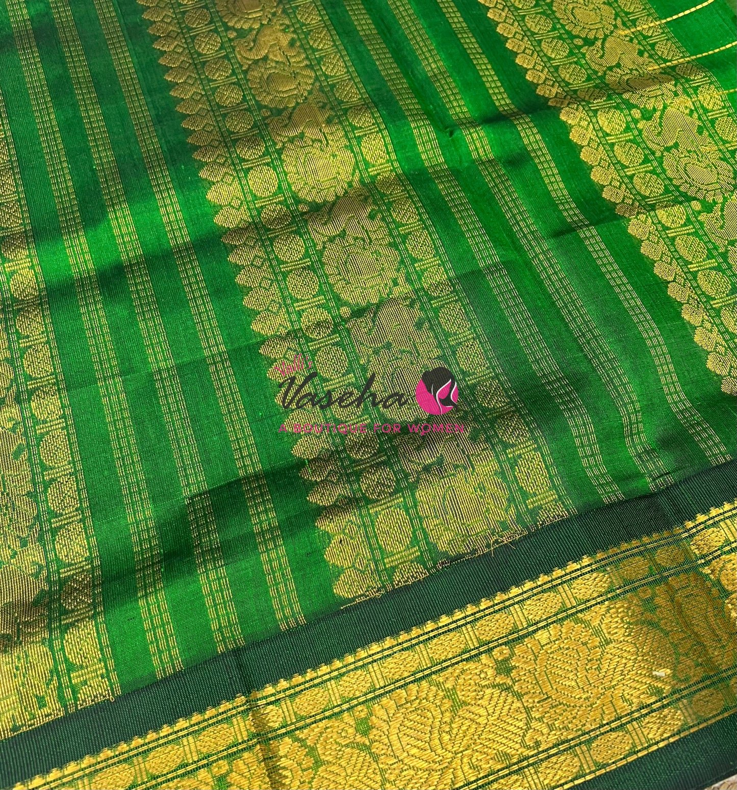 Pure Korvai Silk Cotton - Checks Pattern - Peach with Green Shade  - VVKSC015