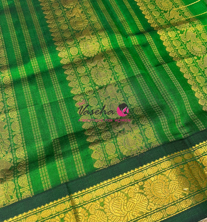 Pure Korvai Silk Cotton - Checks Pattern - Peach with Green Shade  - VVKSC015