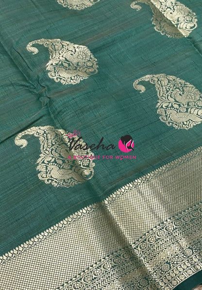 Semi Tussar Silk Saree | Green Shade |VVSTS055