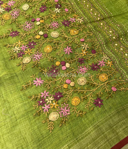 French Knot - Tissue Saree - Green Shade - VVLFN011