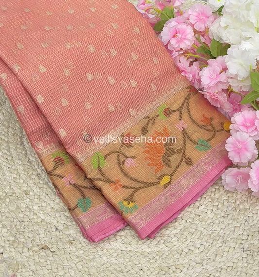 Kota Saree - Paithani Border - Peach with Pink - VVKPS001