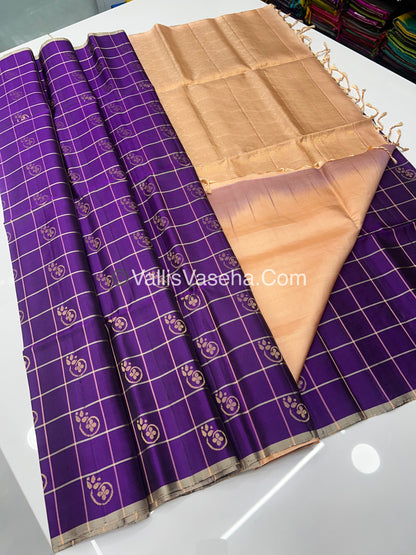 Purple with Creamish light peach Combo - Pure Soft Silk Saree - VVPSS010