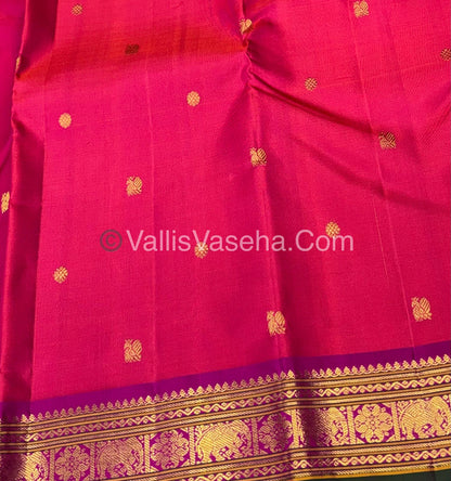 Pure Kanchipuram Silk Saree - Pink with Purple - VVPS031