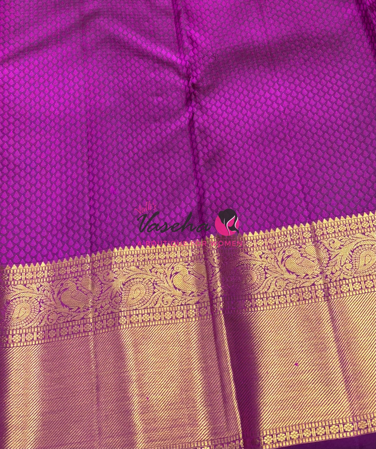 Pure Kanchipuram Bridal Silk Saree - Embossed Design - Pink With Purple Combo - VVPS023