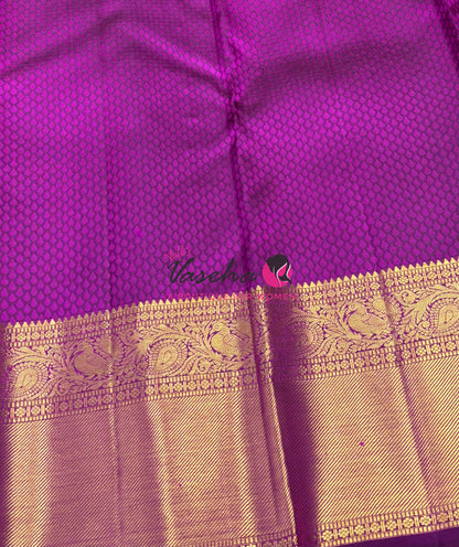 Pure Kanchipuram Bridal Silk Saree - Embossed Design - Pink With Purple Combo - VVPS023