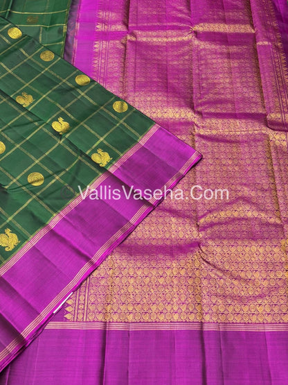 Pure Vintage Korvai Kanchipuram Silk Saree - Green & Purplish Pink Combo - VVPS021