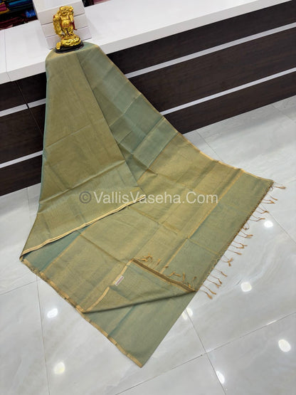 Pure Maheshwari Tissue Silk - Triple Tone Light Greyish Gold  & Gold Shade - VVMTS001