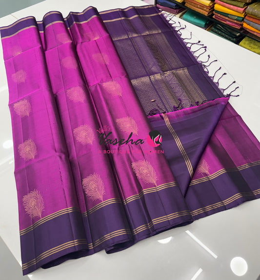 Pure Soft Silk Saree  - Pink & Purple Combo - VVPSS145