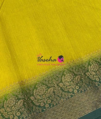 Semi Jute Silk Saree - Lemon Yellow With Green Shade- VVSJS001