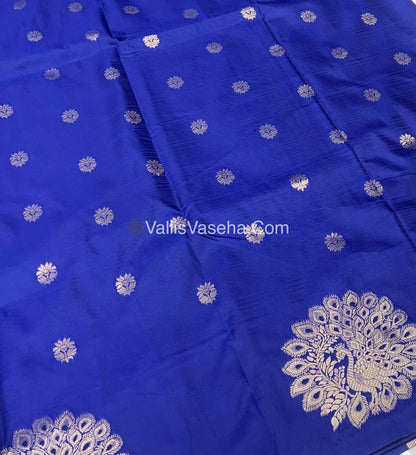Semi Soft Silk - Peacock Butta Border - Blue Shade -VVSSS011