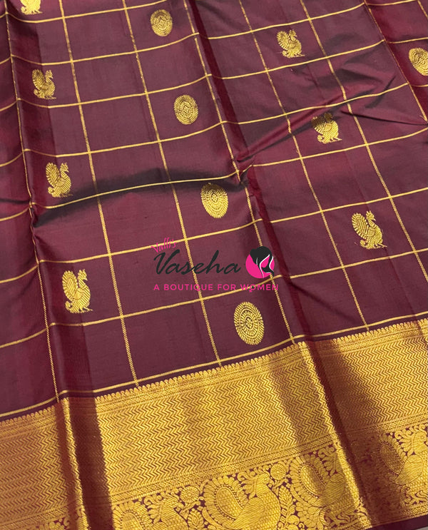 Pure Kanchipuram Silk Saree - Maroon Shade  - VVPS101