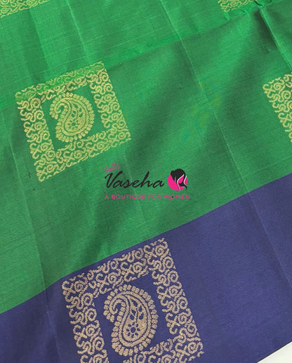 Pure Soft Silk Saree -  Green & Blue  - VVPSS091