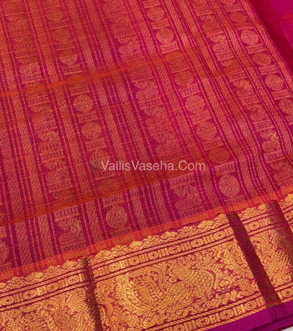 Pure Silk Cotton Saree - Blue With Peachish pink - Lakshadeepam Design - VVPLD001