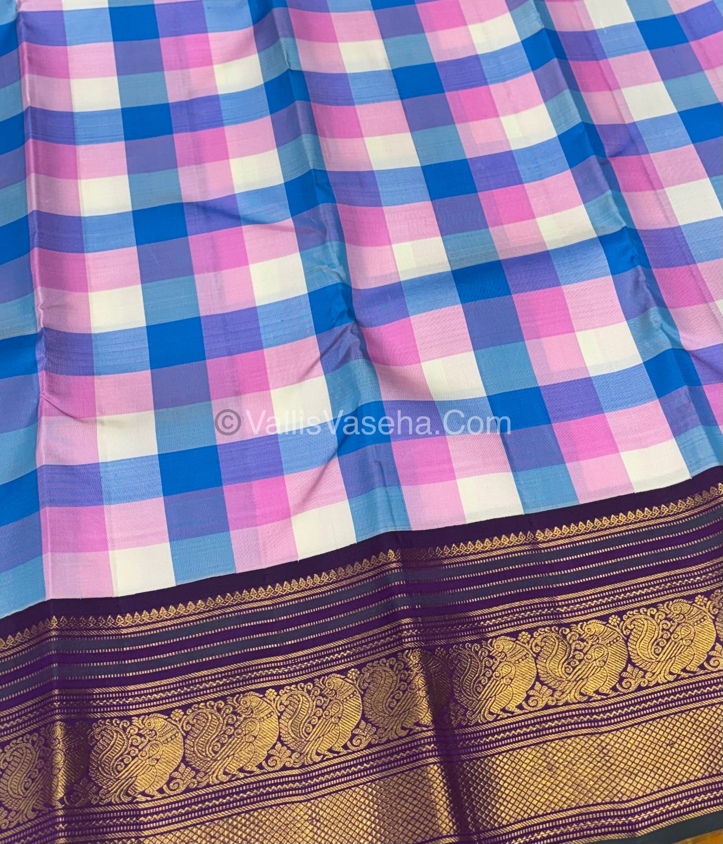 Pure Vintage Korvai Kanchipuram Silk Saree | Pazhum Pazhamum Checks |VVPS021