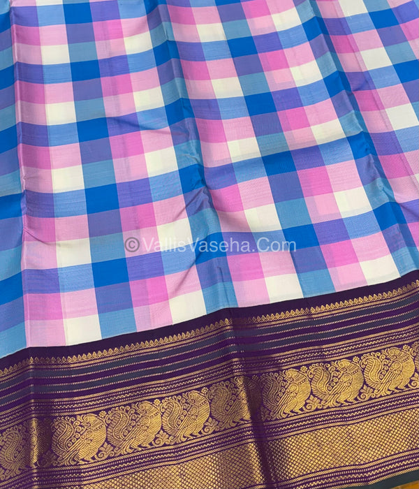 Pure Vintage Korvai Kanchipuram Silk Saree | Pazhum Pazhamum Checks |VVPS021