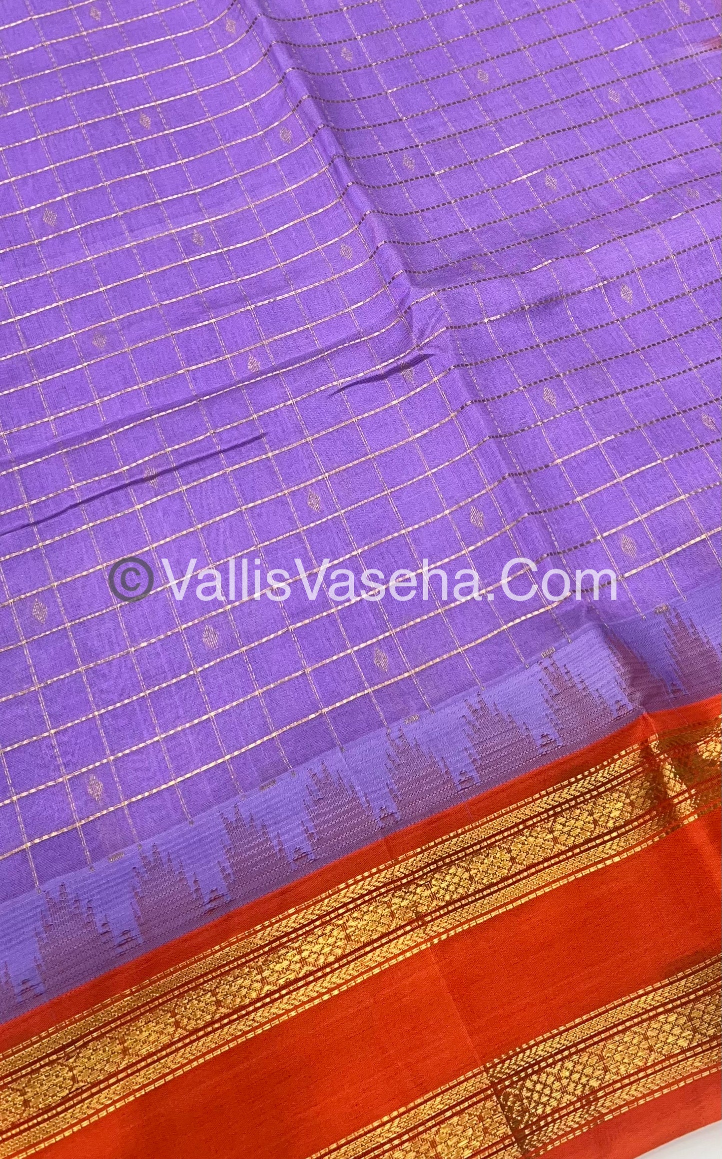 Pure Korvai Silk Cotton Saree - Lavender With Orange - VVKSC020