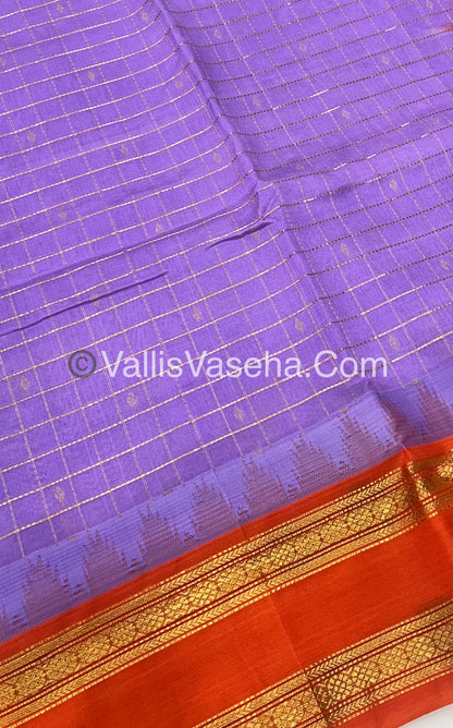 Pure Korvai Silk Cotton Saree - Lavender With Orange - VVKSC020