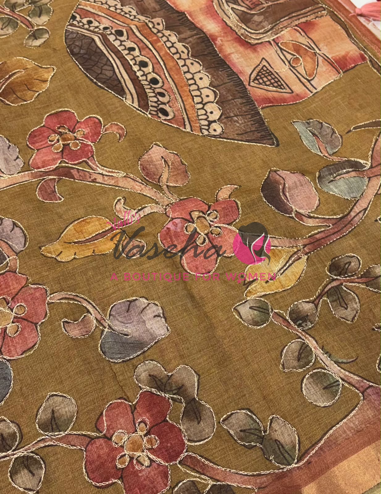 Linen Tissue Saree - Mirror Work Embroidery - Peach With Mustard Yellow Shade - VVLTS001
